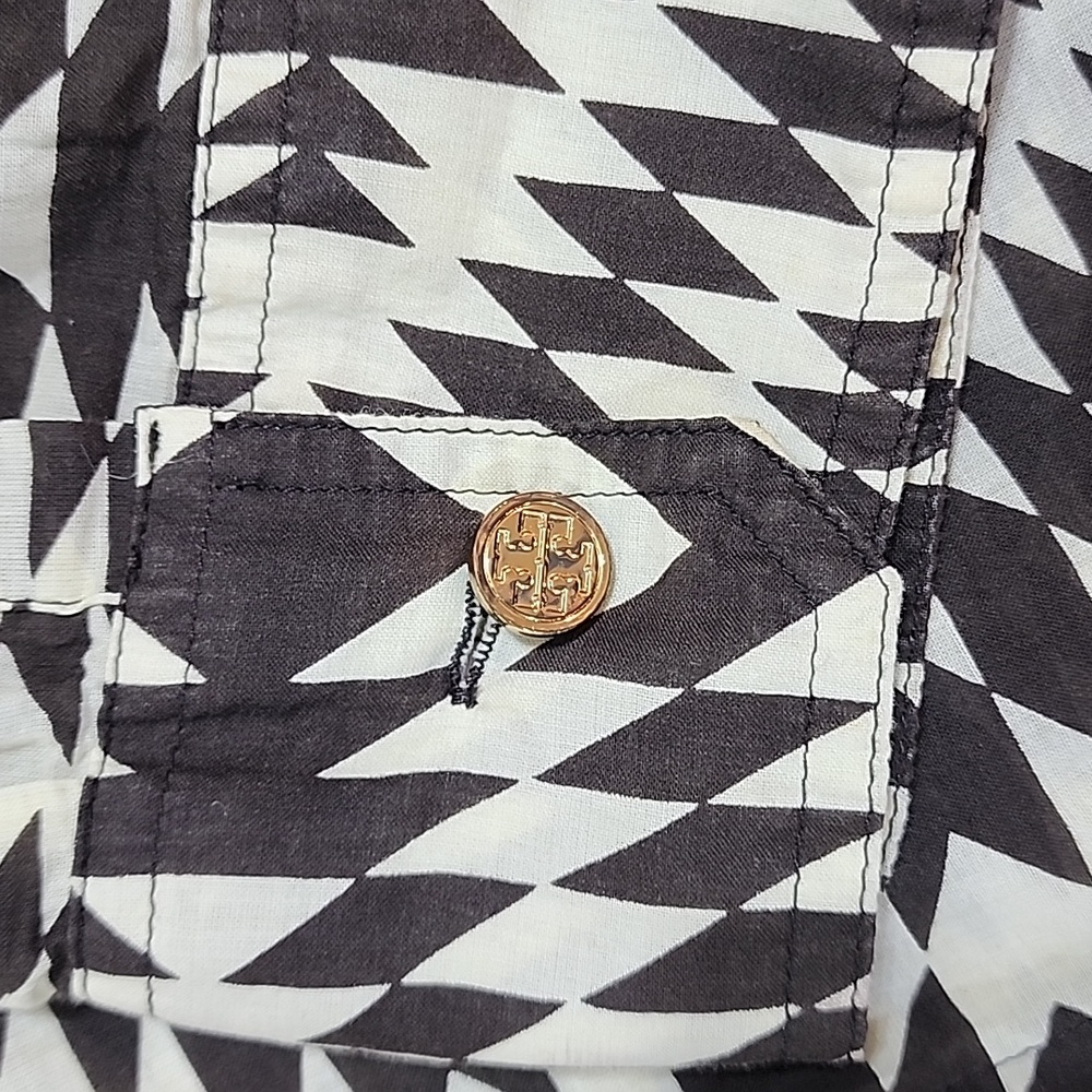 Tory Burch Cotton Button Southwestern Aztec Geometric Patterned Blouse Size 14 - Picture 5 of 10